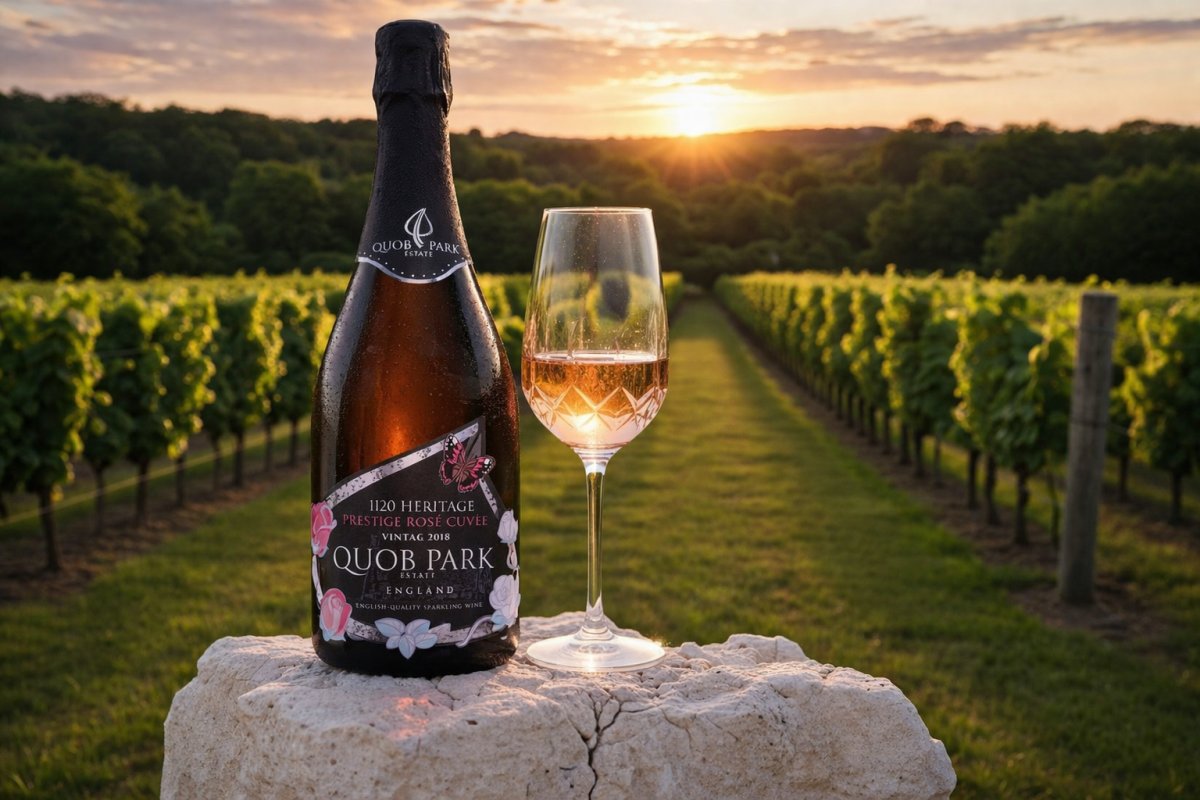 Quob Park 1120 Heritage Prestige Rose Covee Bottle Chalk in English Sparkling Vineyard